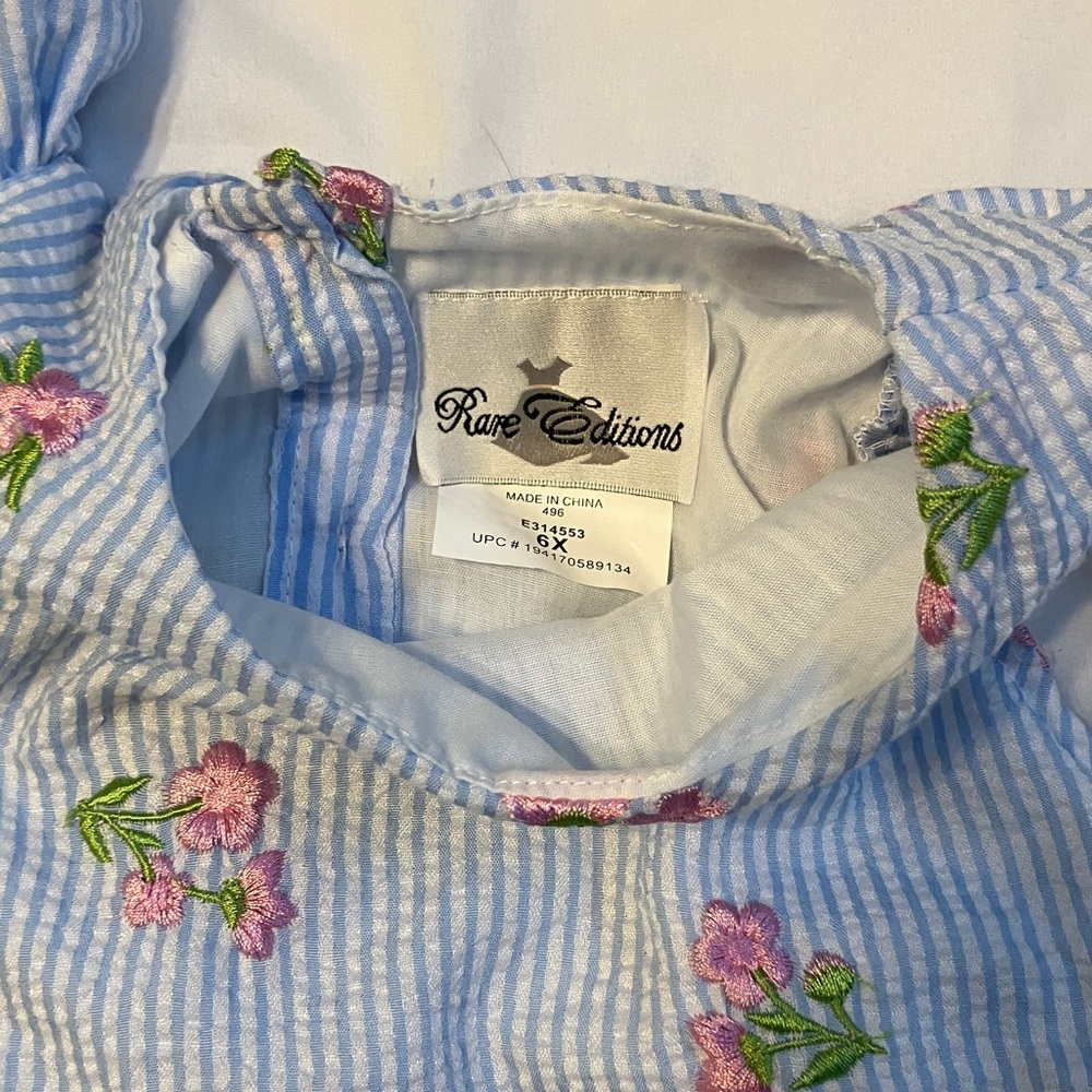 Rare Editions Striped Blue and Pink Floral Dress - Picture 3 of 7
